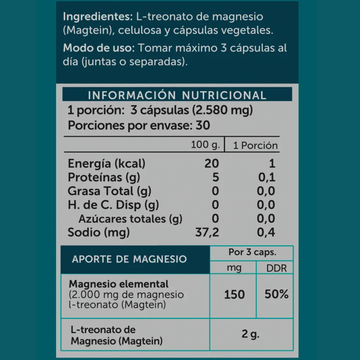 Magnesio L treonato Pure (Magtein) 90 cápsulas