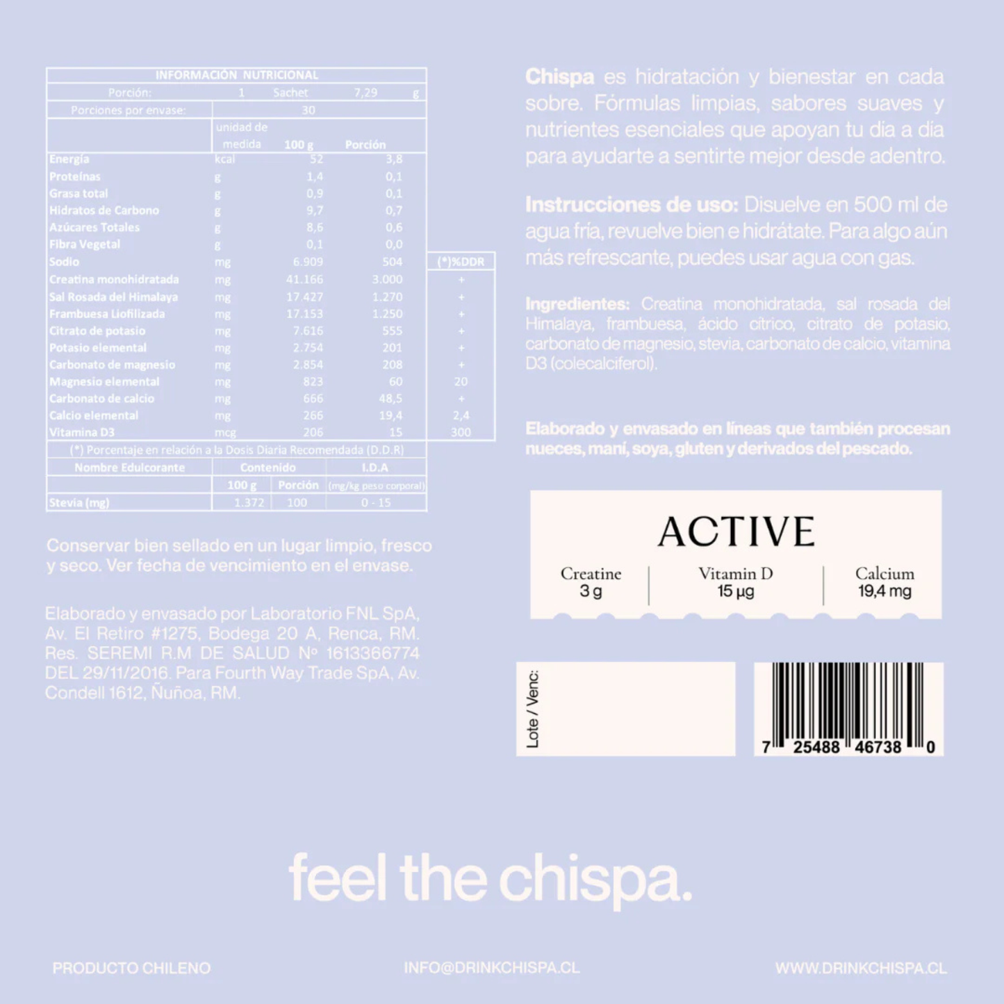 ACTIVE Electrolitos + Creatina 3 g | 30 Sachets.