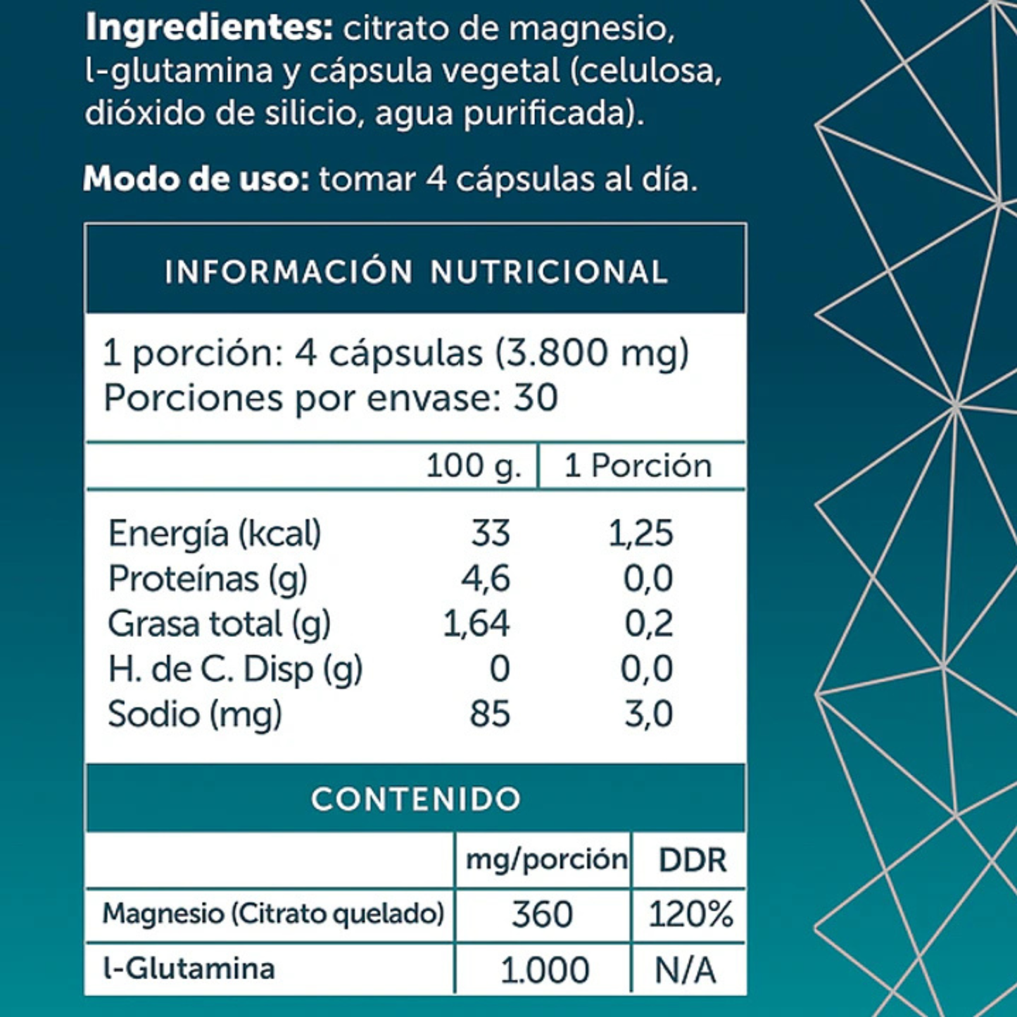 Magnesio Citrato + L - Glutamina 120 cápsulas