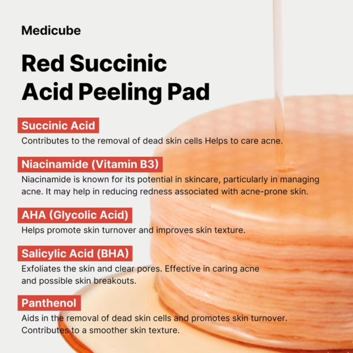 Red Succinic Acid Peeling Pad -Almohadillas Exfoliantes - 70 pzs