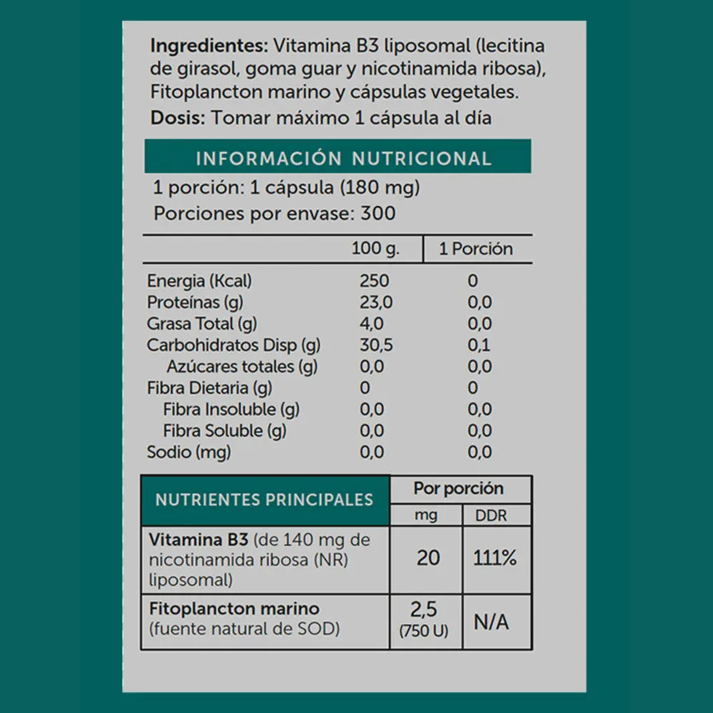 Nicotinamida Ribosa Liposomal 300 cápsulas