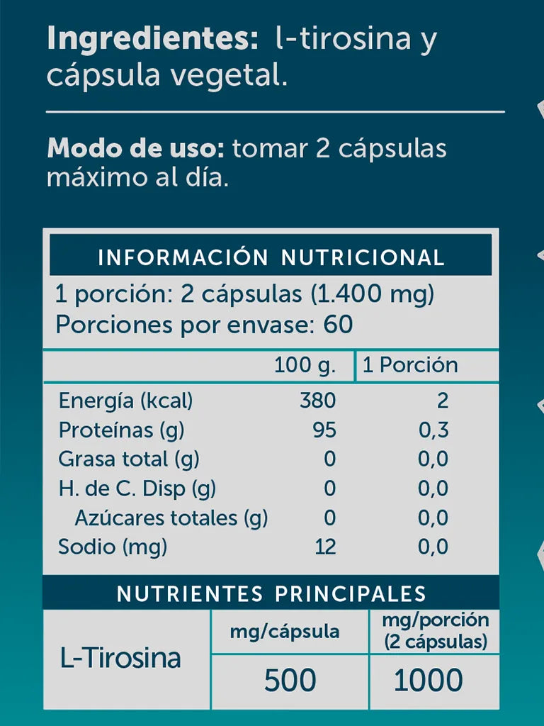 L-Tirosina Pure 120 cápsulas