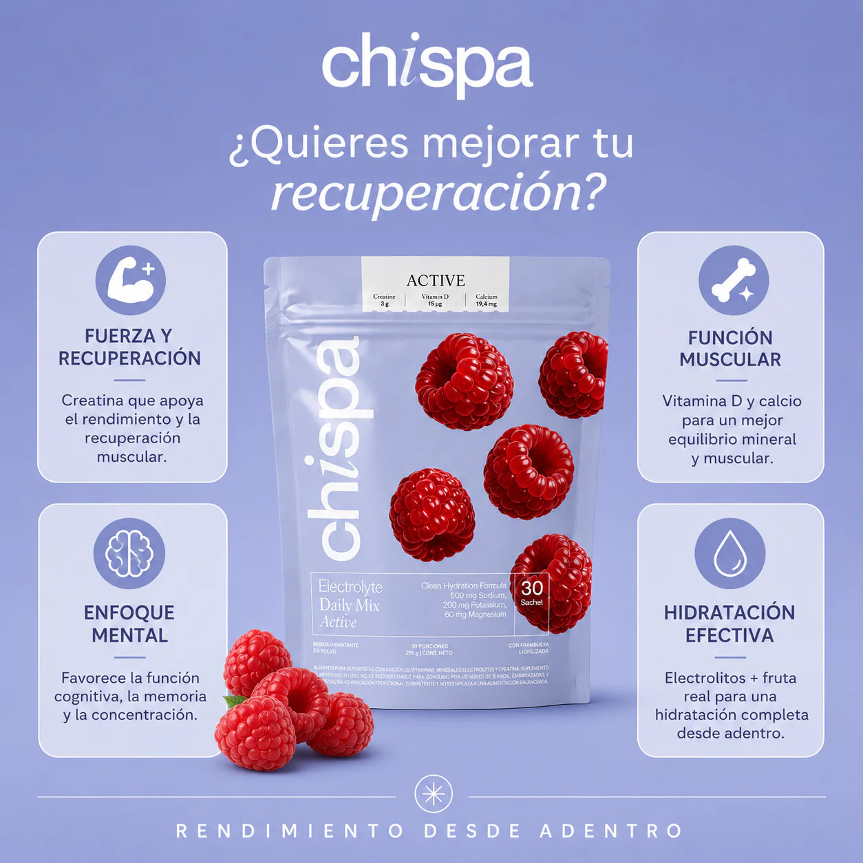 ACTIVE Electrolitos + Creatina 3 g | 30 Sachets.
