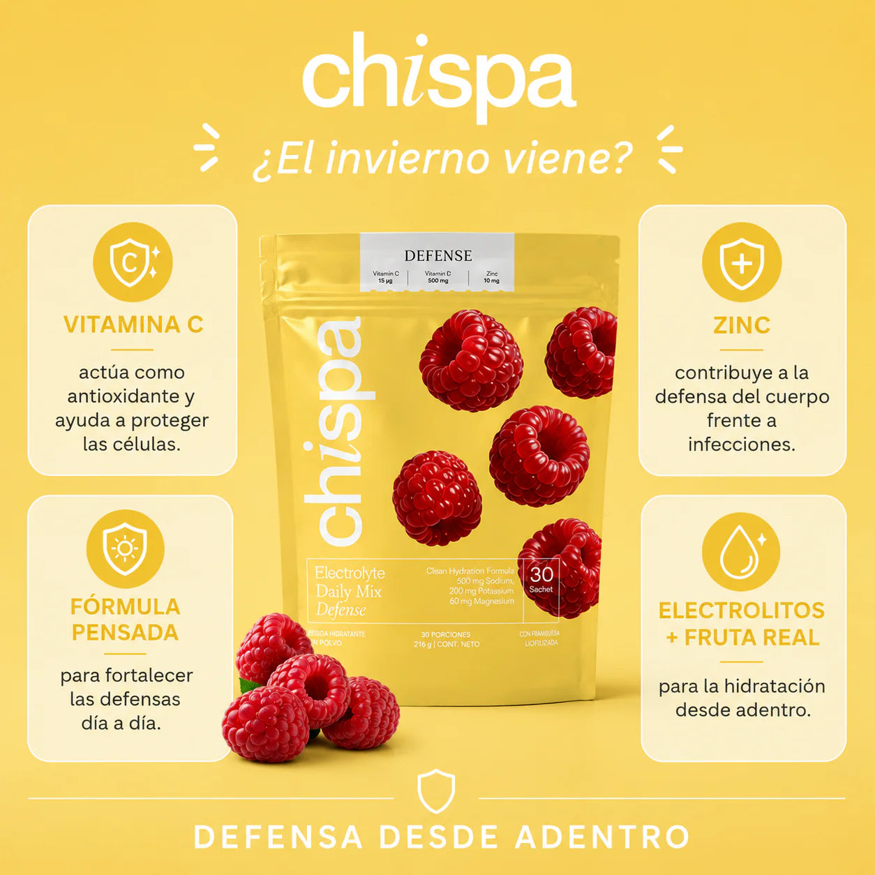DEFENSE Electrolitos + Vitamina C, D y Zinc | 30 Sachets